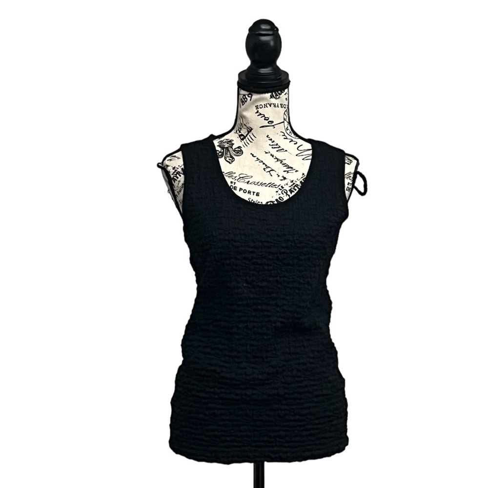 Croft & Barrow Black Popcorn Tank Top S Semi Sheer Y2K Goth Grunge Retro Edgy - Picture 2 of 10